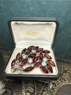 Vintage Purple Rhinestone Brooch w/ Clear & Pink